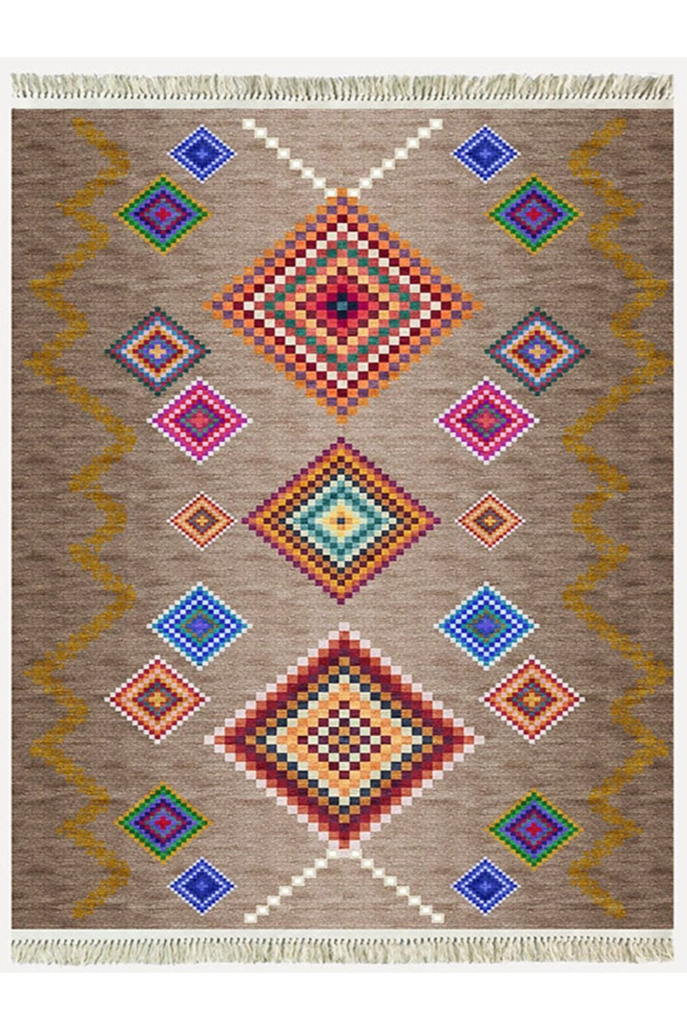 COTTON KİLİM 3668 Bej Tonlarında İskandinav Desenli Dekoratif Kilim