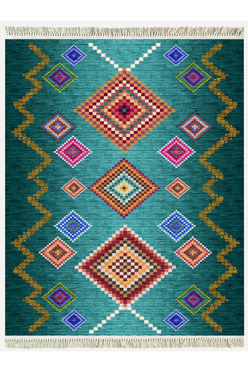 COTTON KİLİM 3669 Yeşil Tonlarında İskandinav Desenli Dekoratif Kilim