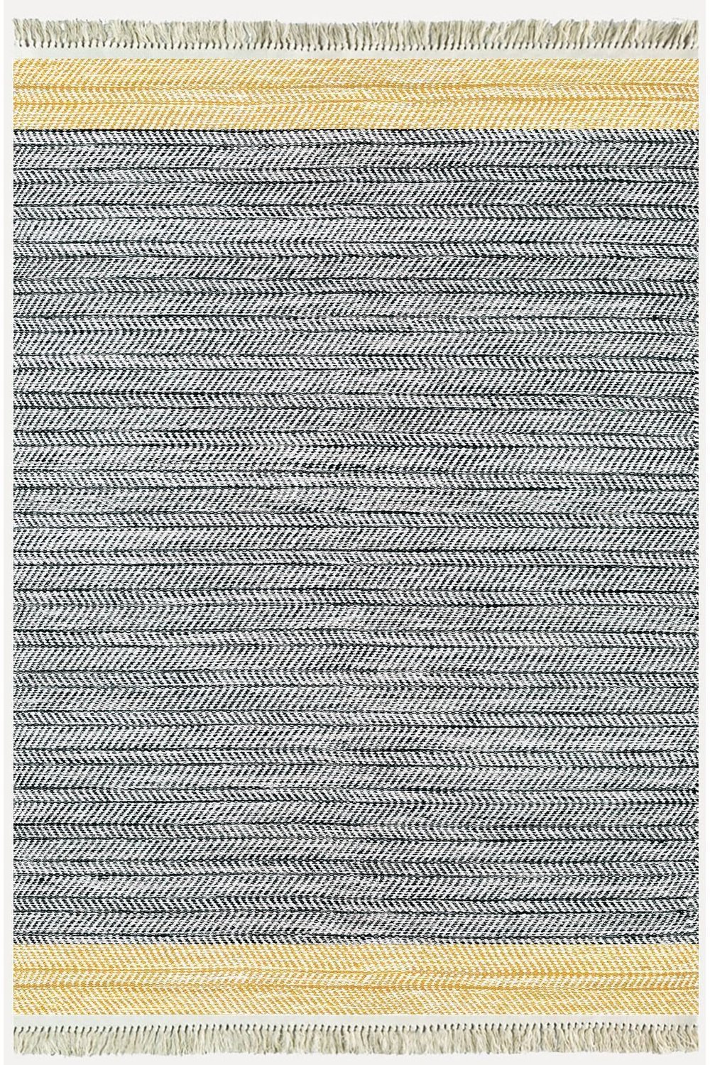 Cotton Kilim 50 Gri Hardal Zeminli Geneleksel Motifler Modern Dekoratif Yıkanabilen Dokuma Kilim