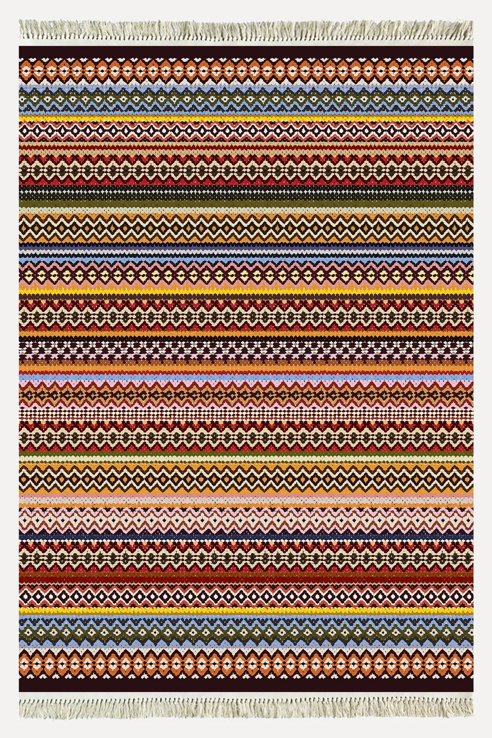 Cotton Kilim 77 Çok Renkli Etnik Bohem Stil Pamuk Taban