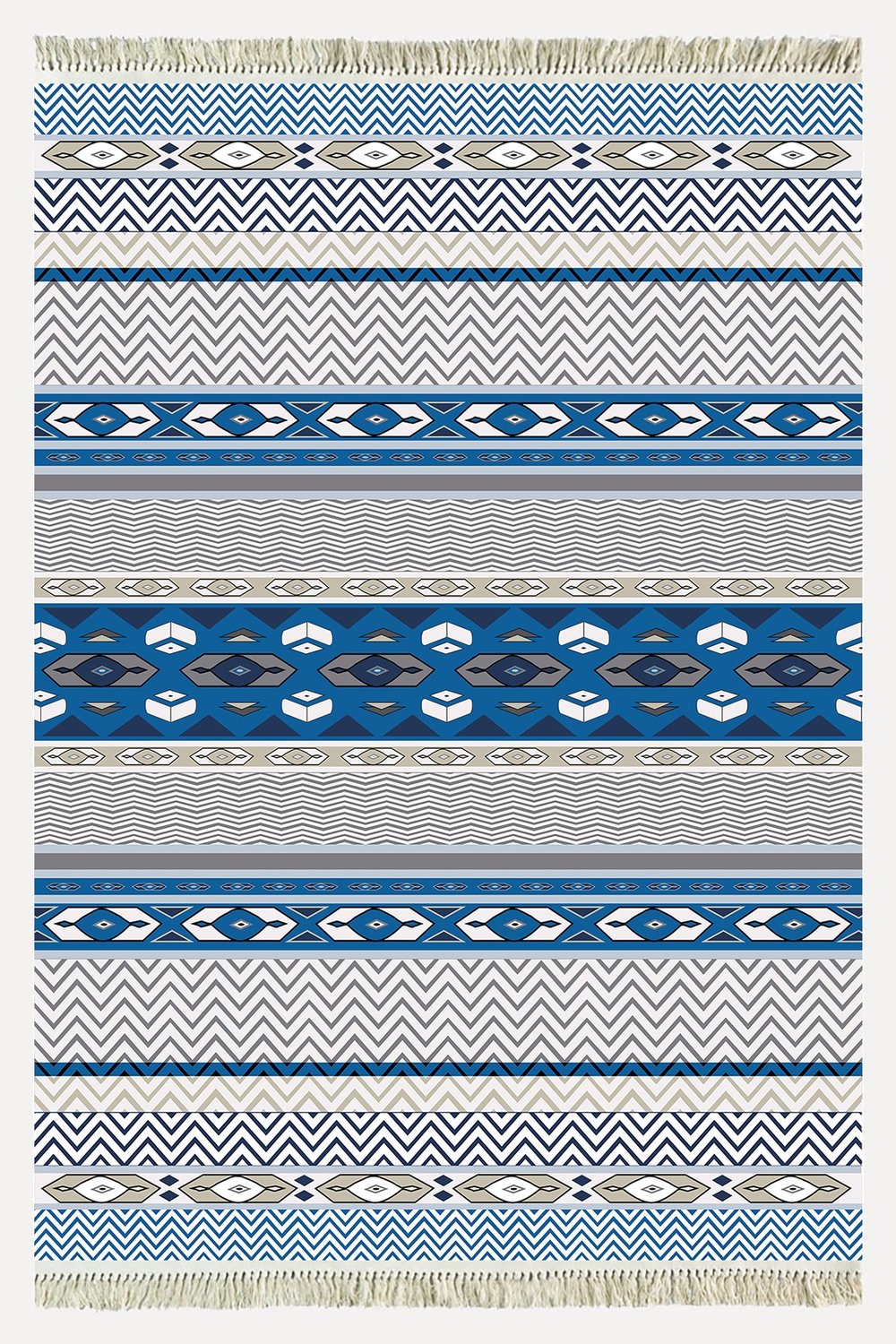 Cotton Kilim 78 Mavi ve beyaz Tonlarında Etnik Bohem Stil Pamuk Taban