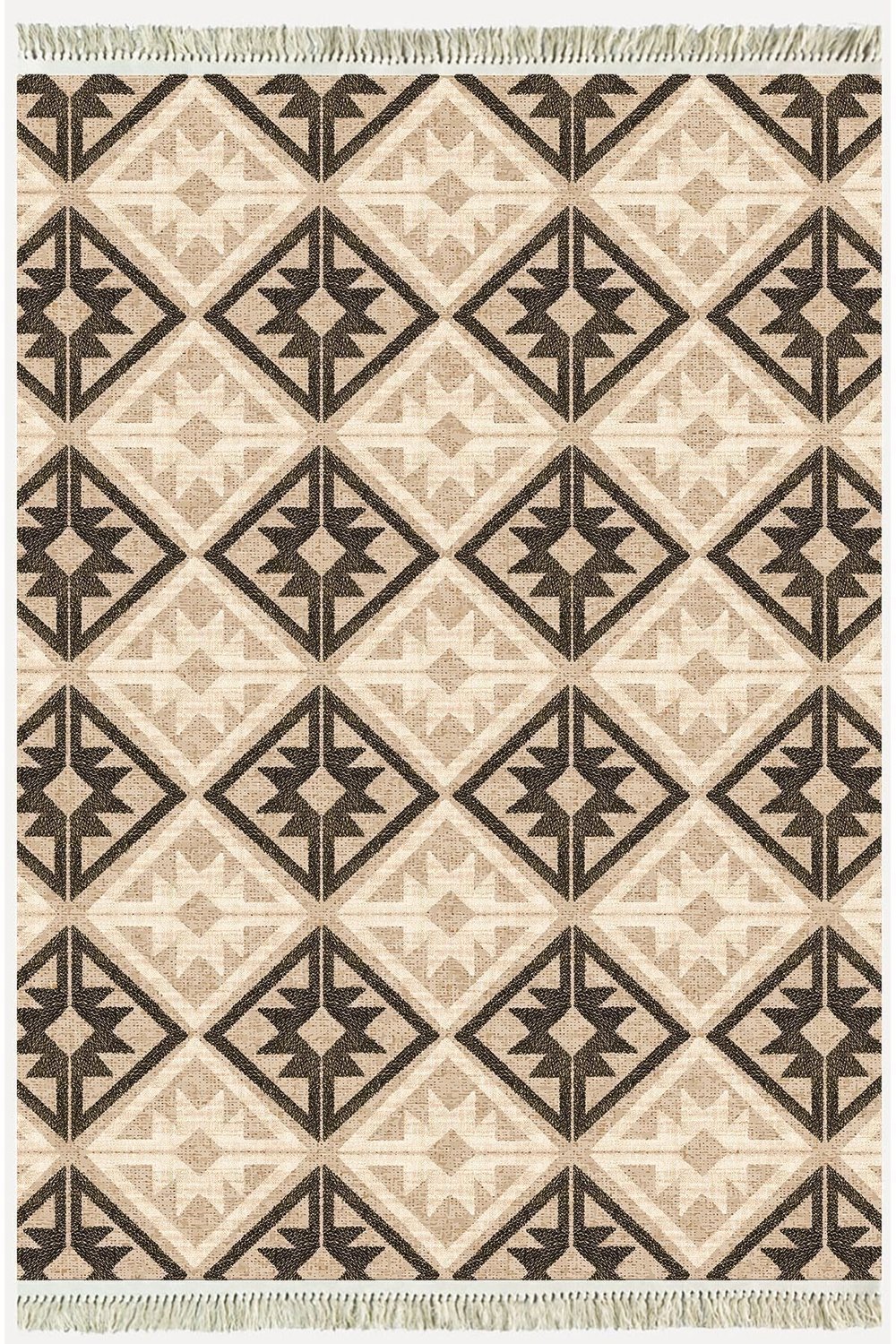 Cotton Kilim48 Jut Zeminli Geneleksel Motifler Modern Dekoratif Yıkanabilen Dokuma Kilim