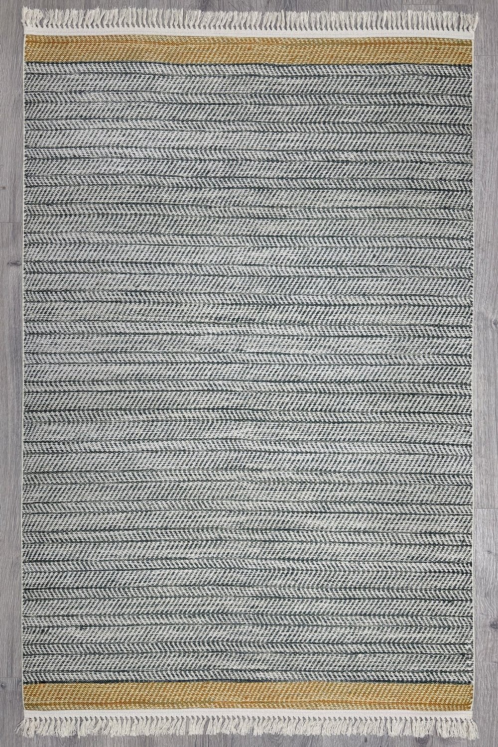 Cotton Serisi Hardal Gri Tonlarında Örgü Görümlü Otantik Dekoratif Dokuma Taban Kilim