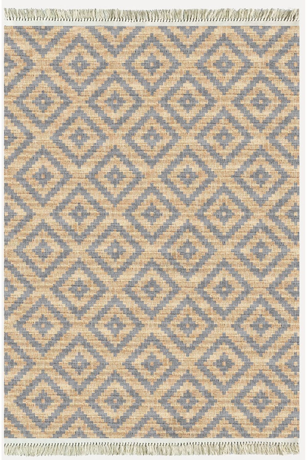 Cotton Serisi Hasır Görünümlü Çıtır Baklava Eskitme Desen Dekoratif Dokuma Taban Kilim
