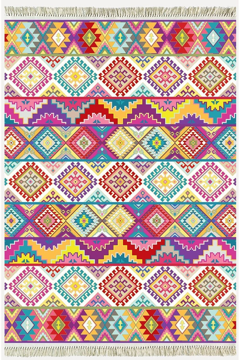 Cotton Serisi Multy Tonlarında Baklavalı Desen Dekoratif Dokuma Taban Kilim