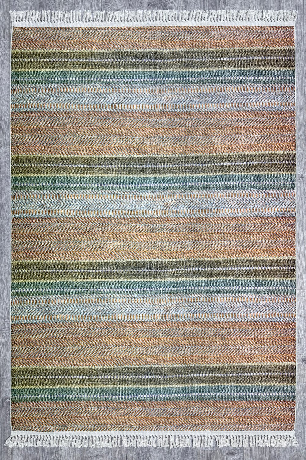 Cotton Serisi Multy Tonlarında Çizgili Eskitme Etnik Desenli Dekoratif Dokuma Taban Kilim 3043