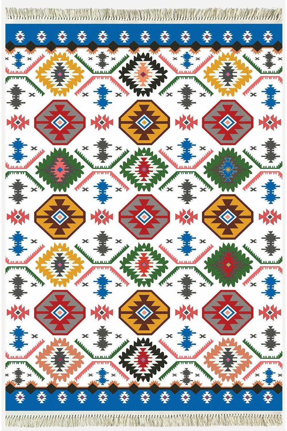 Cotton Serisi Multy Tonlarında Geometrik Desen Dekoratif Dokuma Taban Kilim
