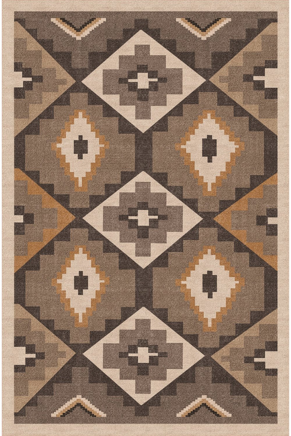 Etnik Kilim Görünümlü Dekoratif Halı Salon, Antre ve Oturma Odası İçin Modern Pamuk Taban Halı 2329