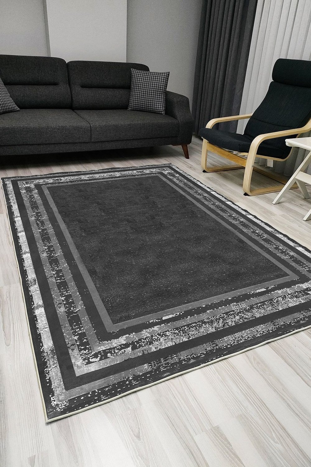 Mars 1005 Modern Gri Çerçeve Desenli Kaymaz Taban Salon Halısı