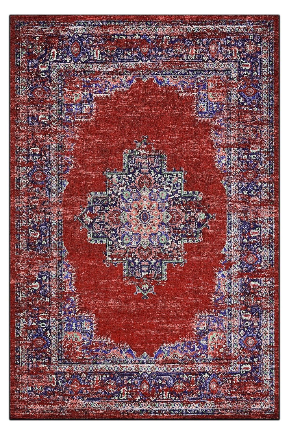 Mars 197 Kırmızı Etnik Desenli Vintage Dokuma Taban Halı