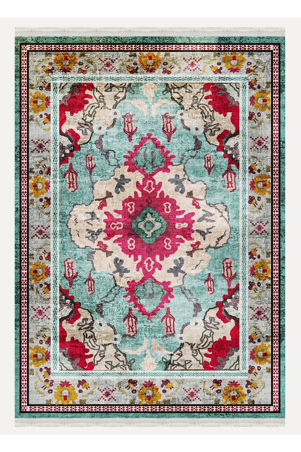 Mars halıTurkuaz ve Kırmızı Desenli Vintage Halı - Geleneksel ve Modern Tarz 2142