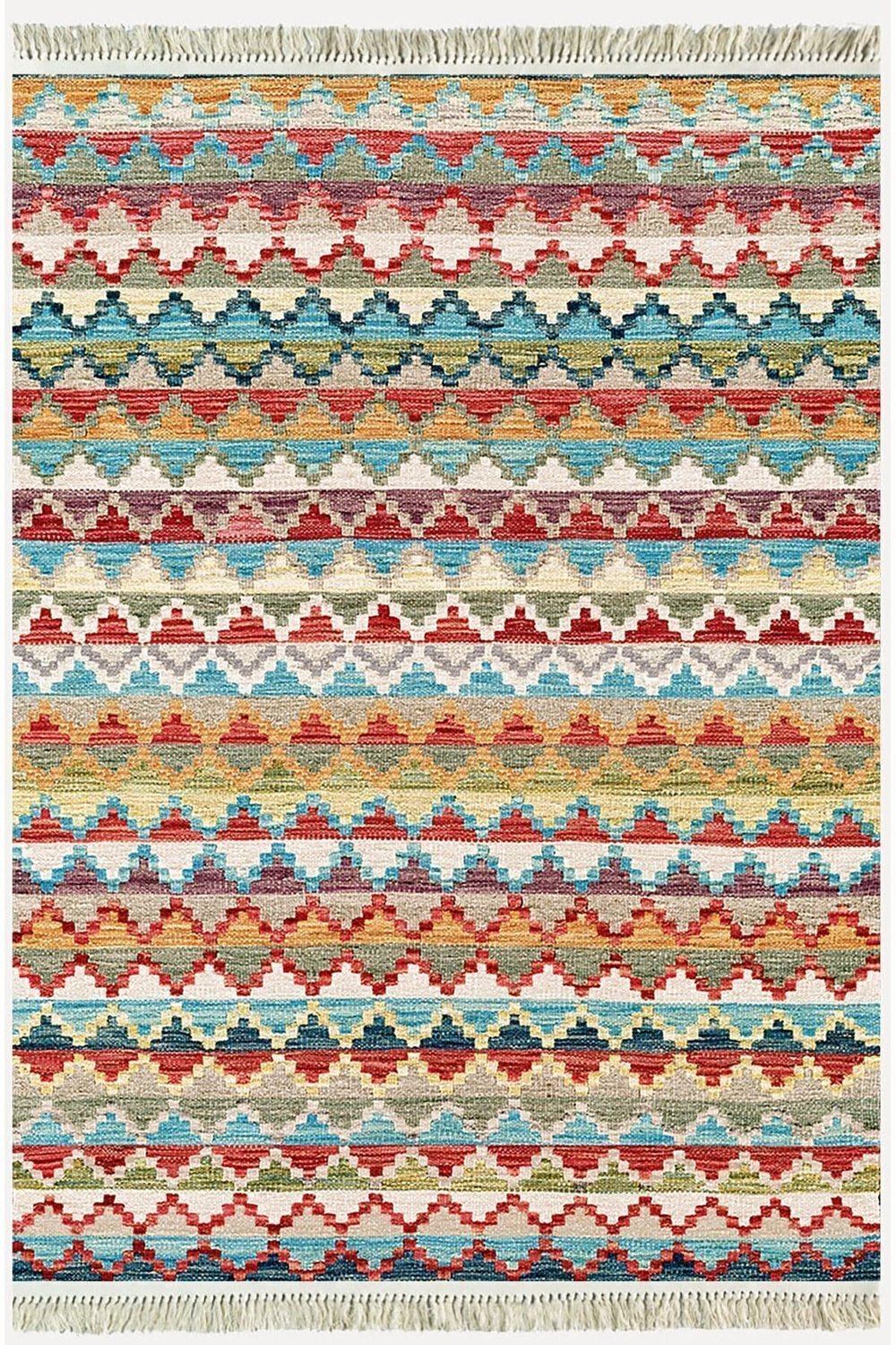 Multy Tonlarında Baklava Antika Desenli Dekoratif Pamuk Dokuma Cotton Kilim 3569