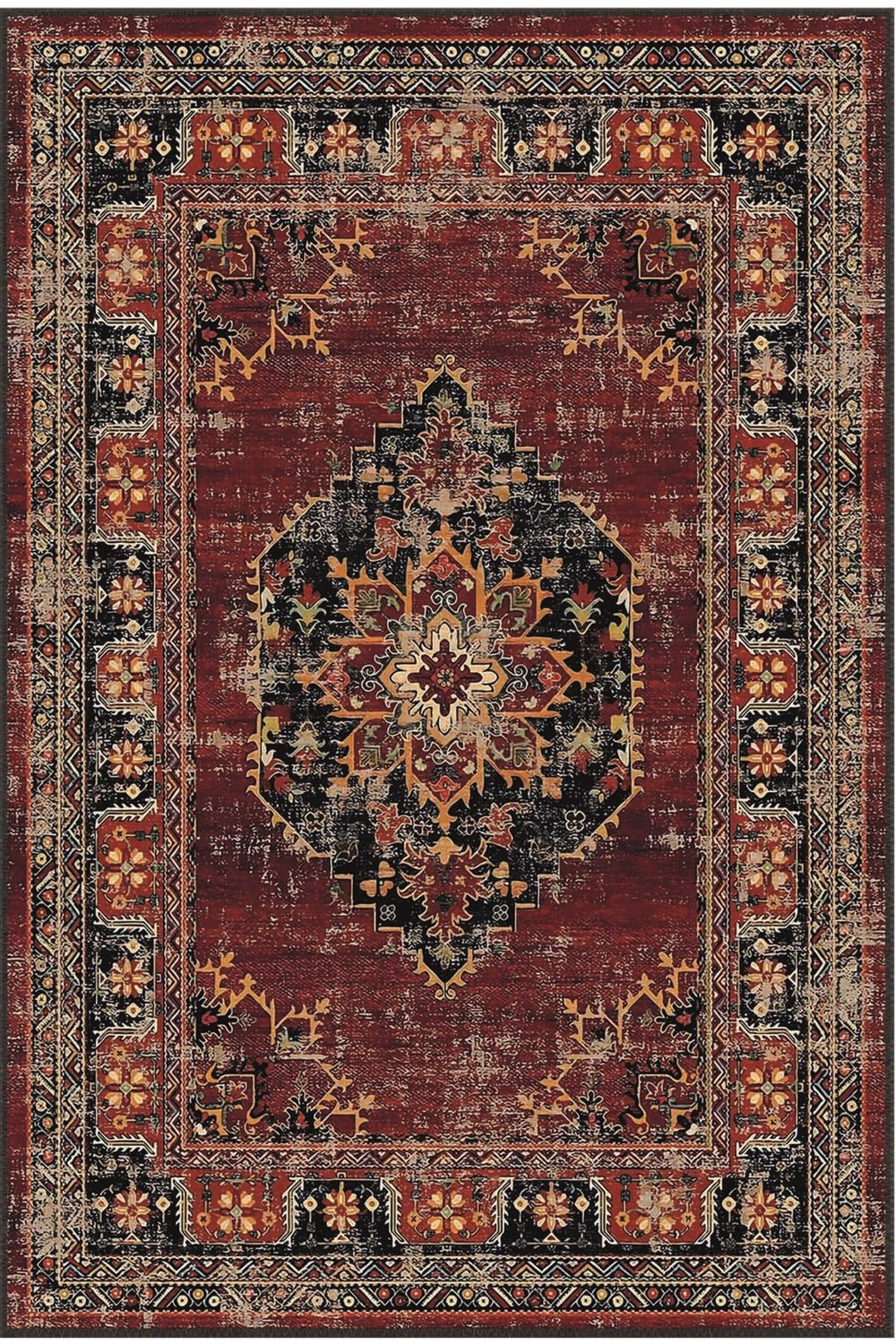 Otantik Anadolu Desenli Kırmızı Salon Halısı – Vintage Madalyonlu Klasik Dekoratif Halı 2254