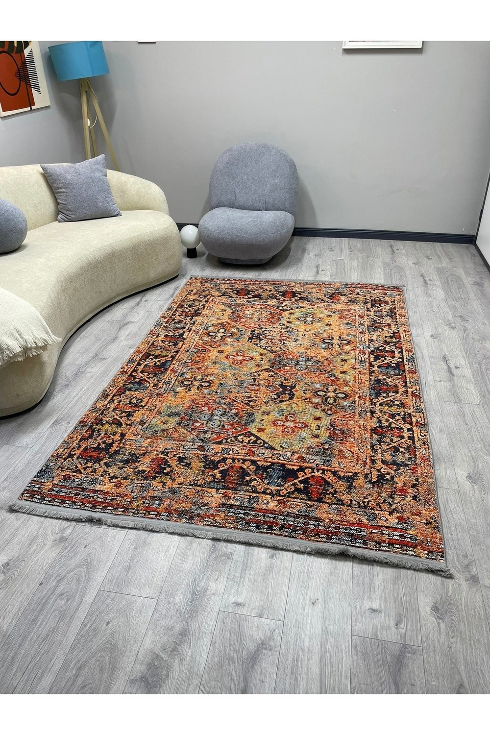 Outlet Dijital Baskılı Oturma Odası, Salon, Pamuk Taban Halı