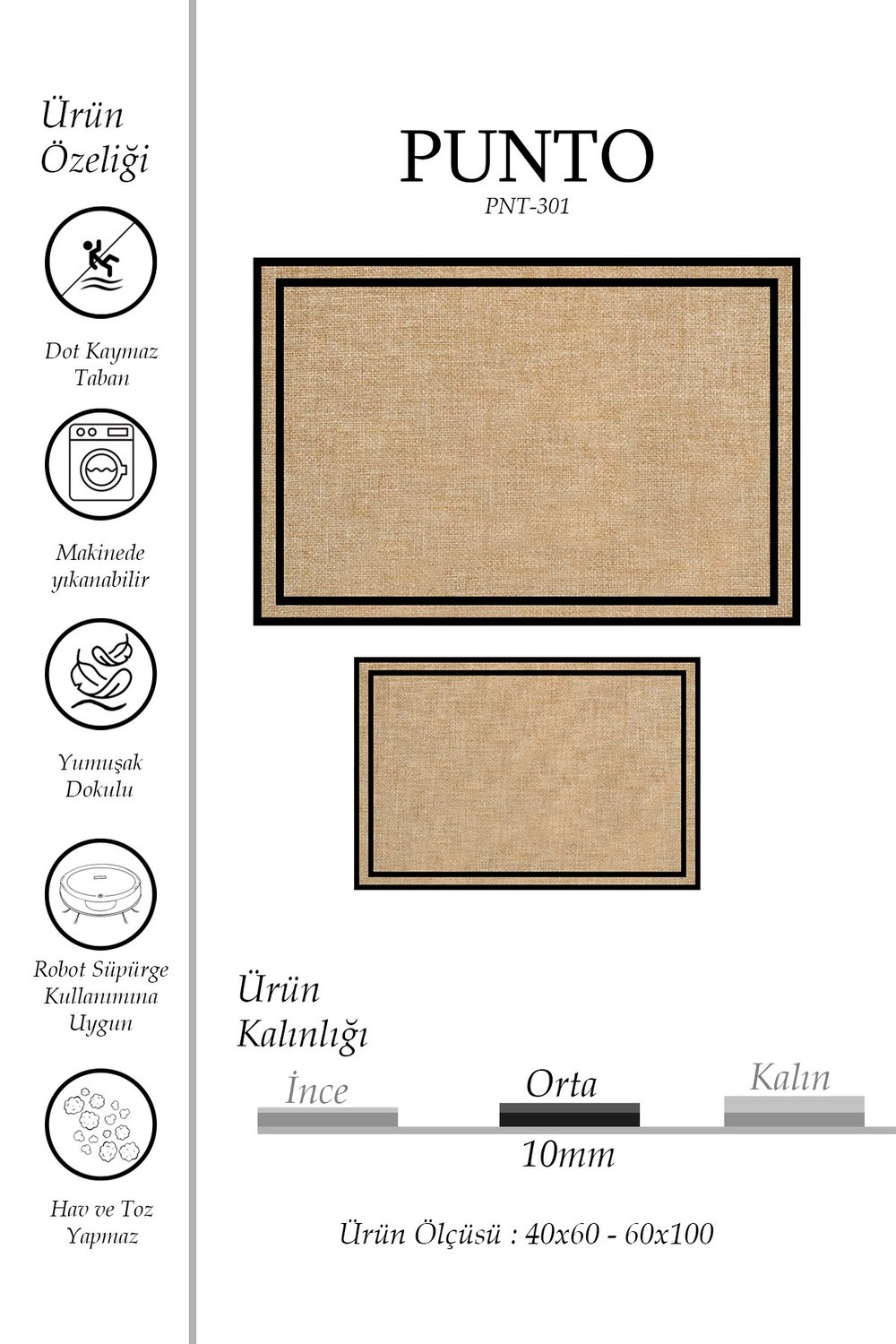 Punto Jüt Görünümlü Siyah Çizgi Dijital Baskı Yıkanan Kaymaz İkili Banyo Paspas Takımı 40x60 60x100