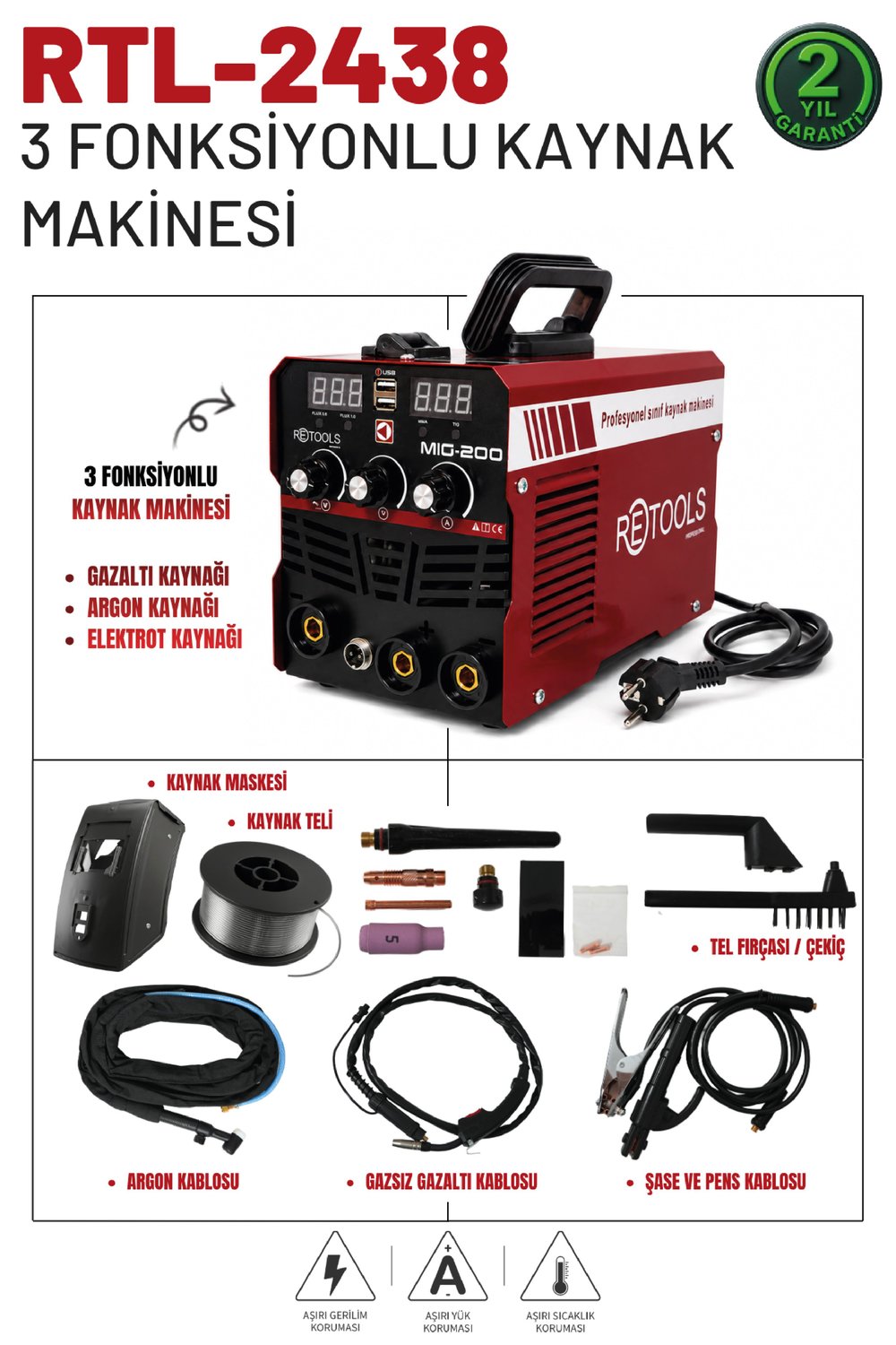 RETOOLS 3 Fonksiyonlu Kaynak Makinesi