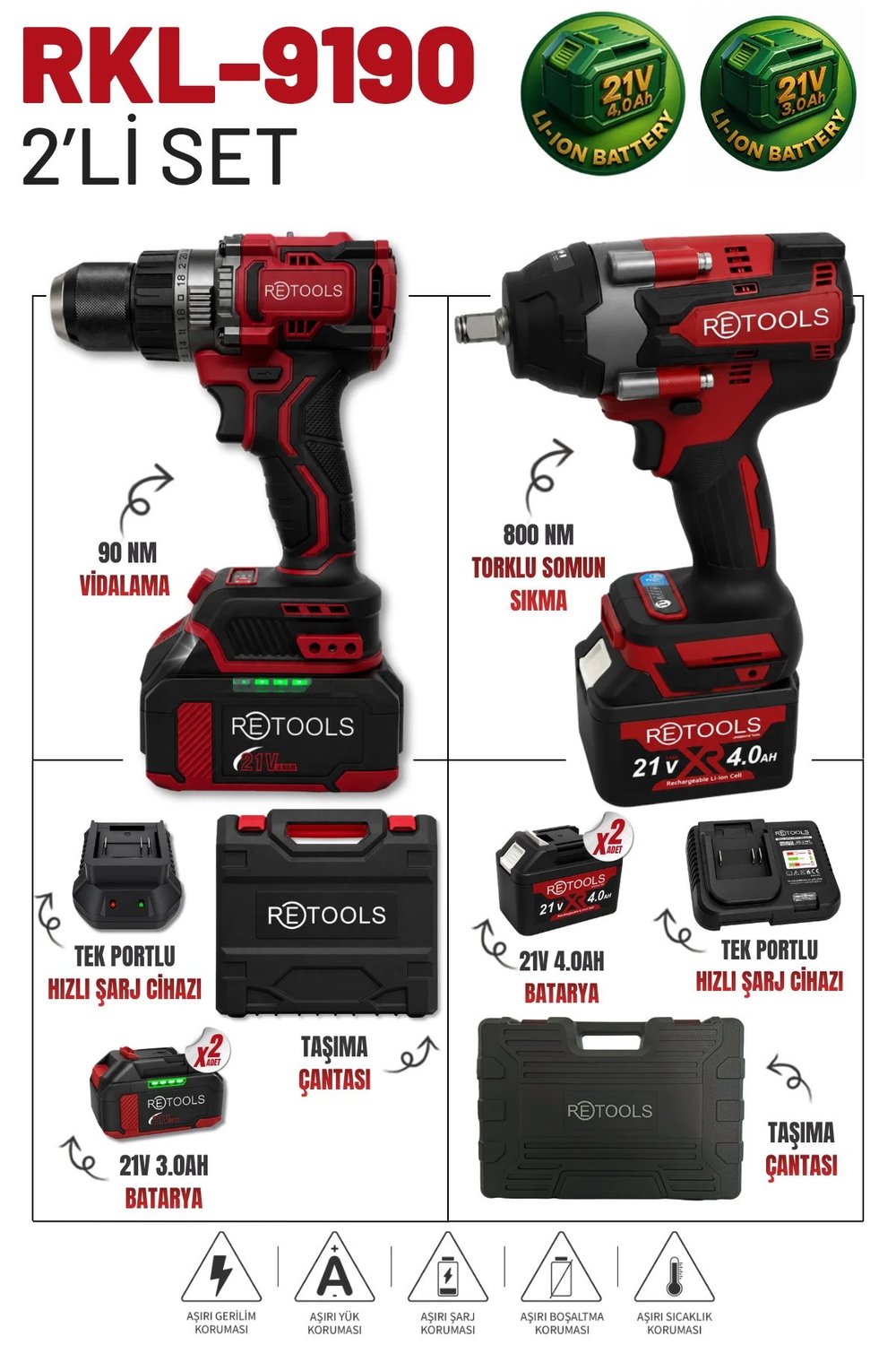 RETOOLS BORDO 2'Lİ SET ( 90 NM VİDALAMA + 800 NM SOMUN SIKMA)