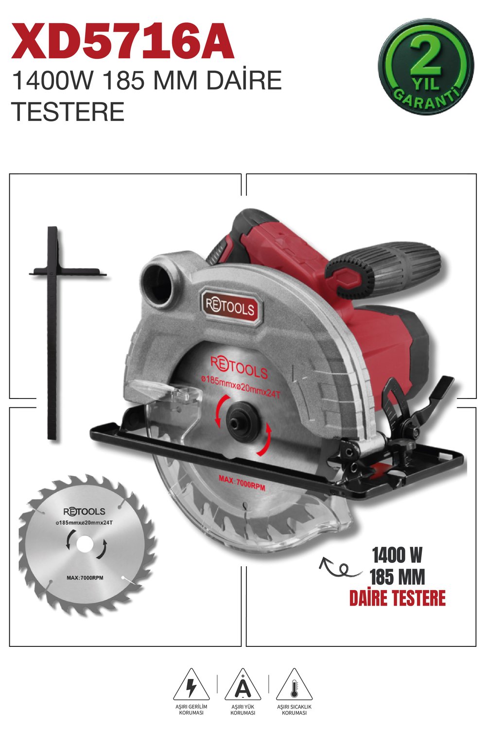 RETOOLS XD5716A 1400W 185 MM DAİRE TESTERE