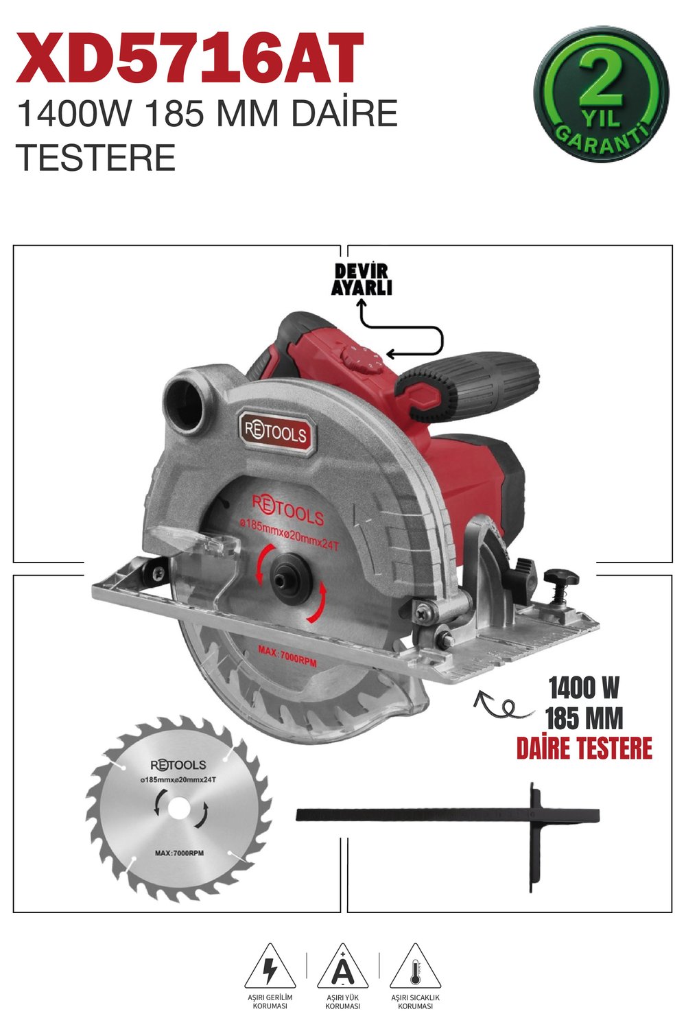 RETOOLS XD5716AT 1400W 185 MM DEVİR AYARLI DAİRE TESTERE