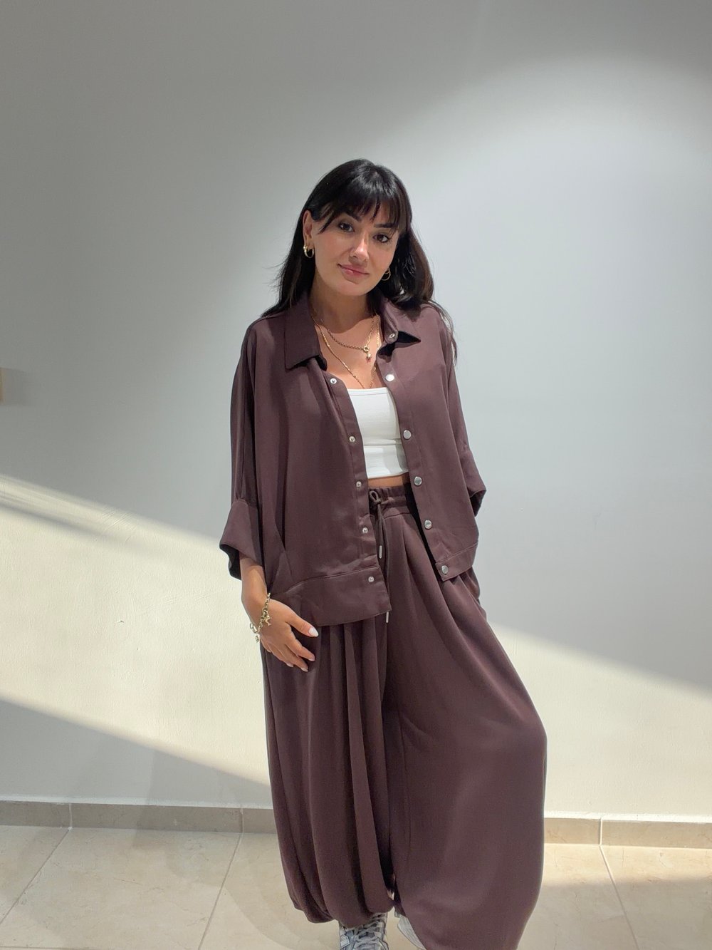 Oversize Şalvar Model Takım Kahve