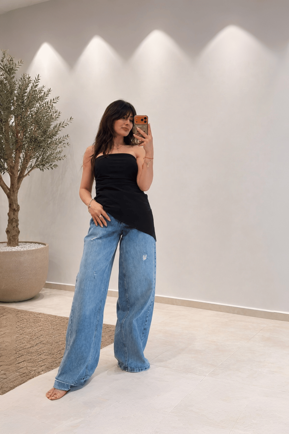 Straplez Asimetrik Kesim Bluz - Siyah