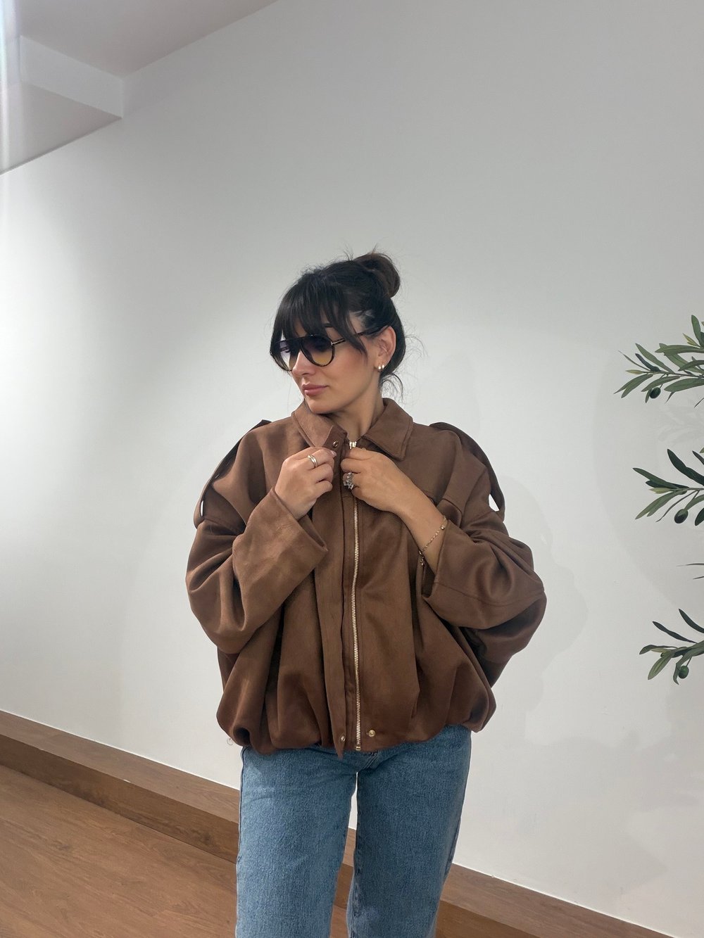 Süet Bomber Ceket Taba