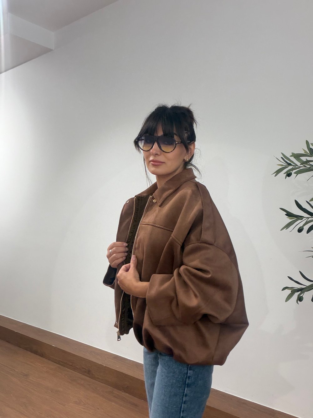 Süet Bomber Ceket Taba