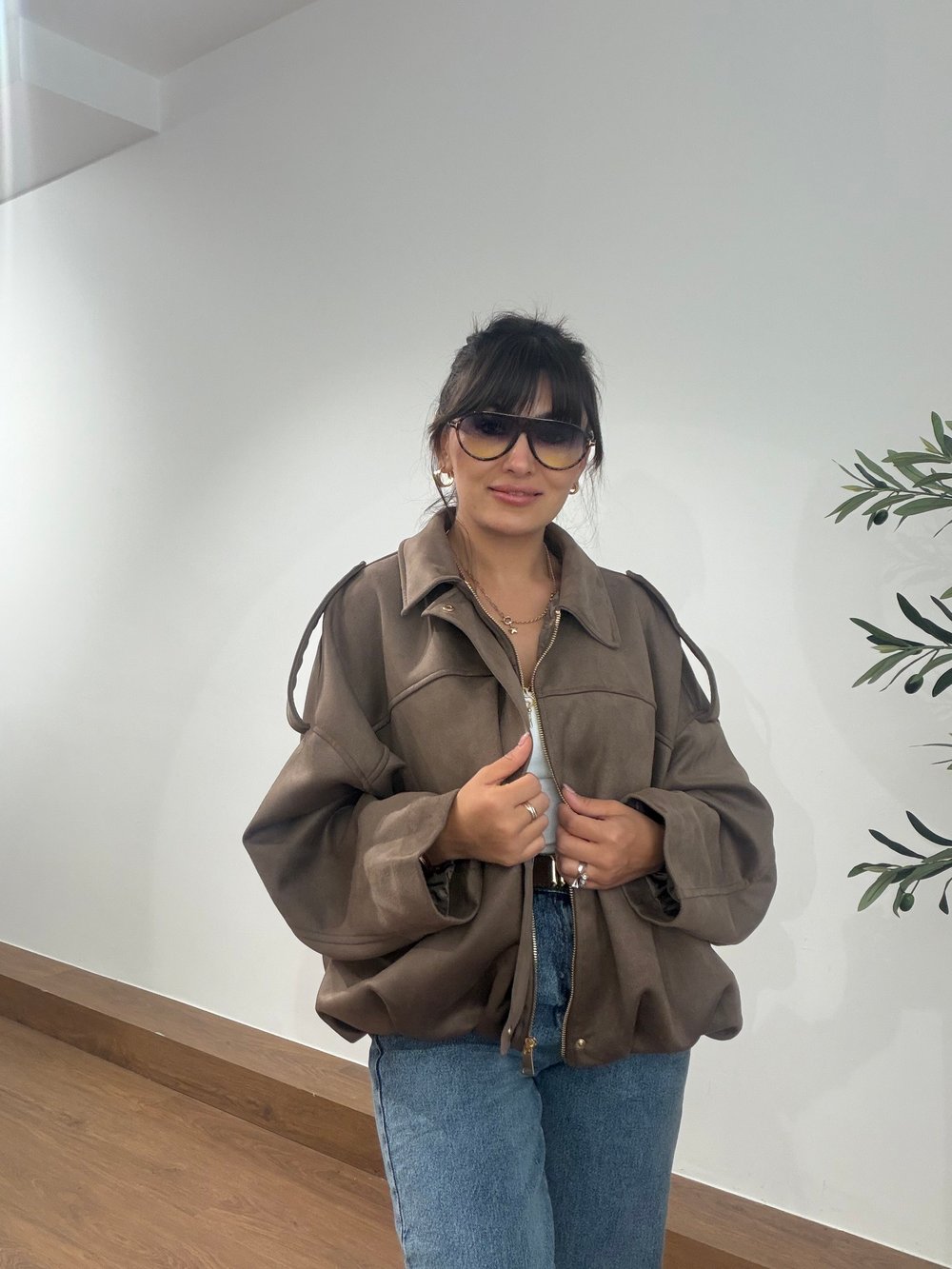 Süet Bomber Ceket Vizon