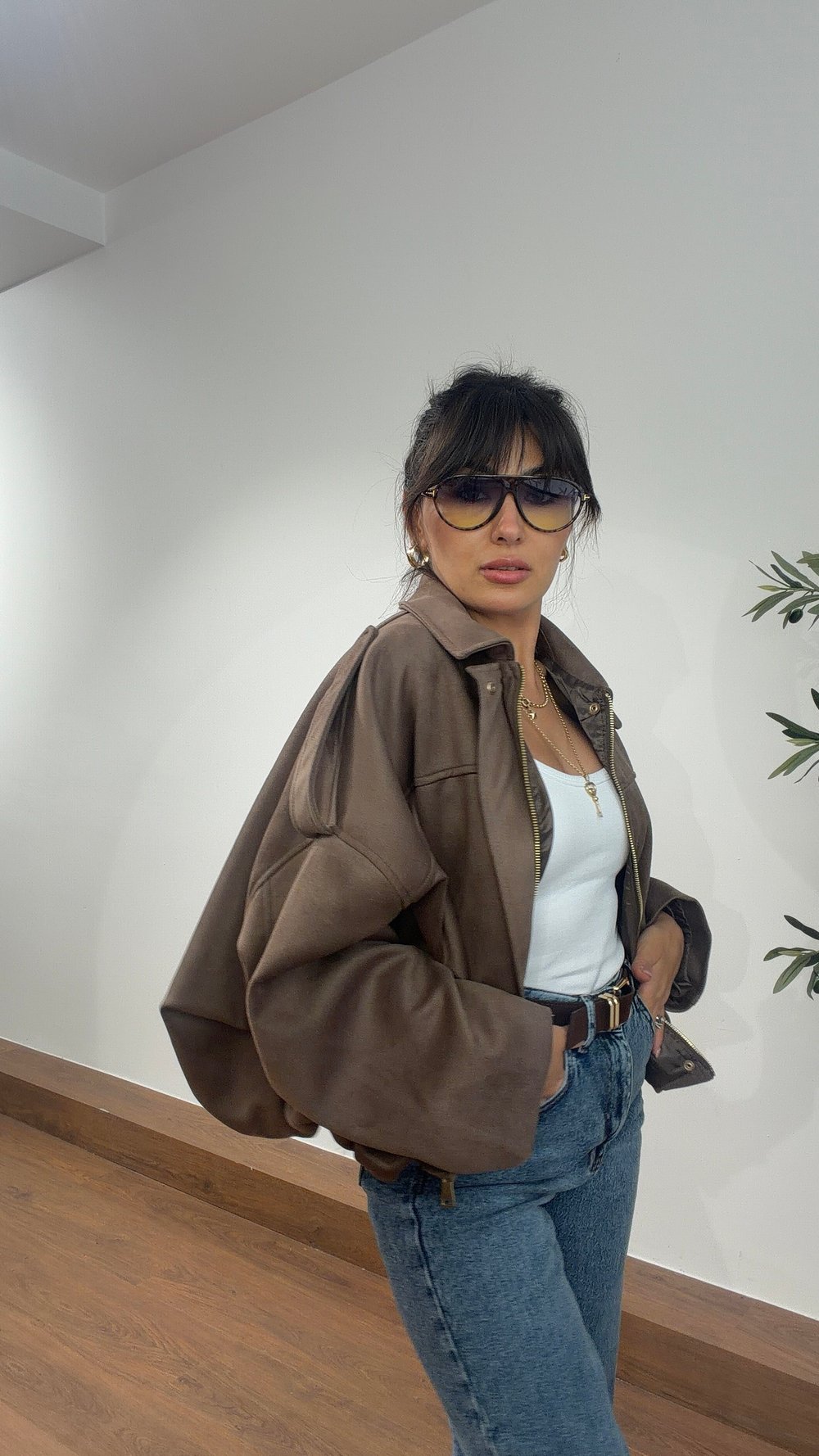 Süet Bomber Ceket Vizon