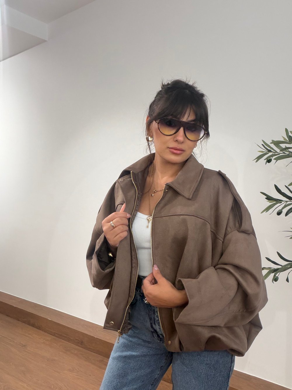 Süet Bomber Ceket Vizon