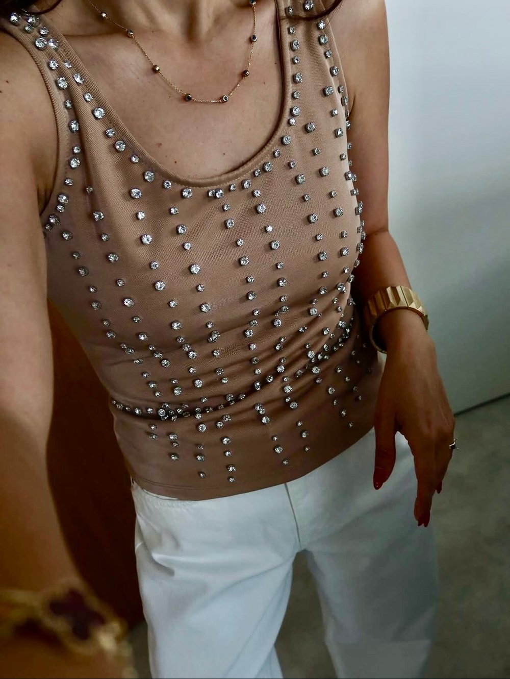 Taş İşlemeli Atlet - Nude