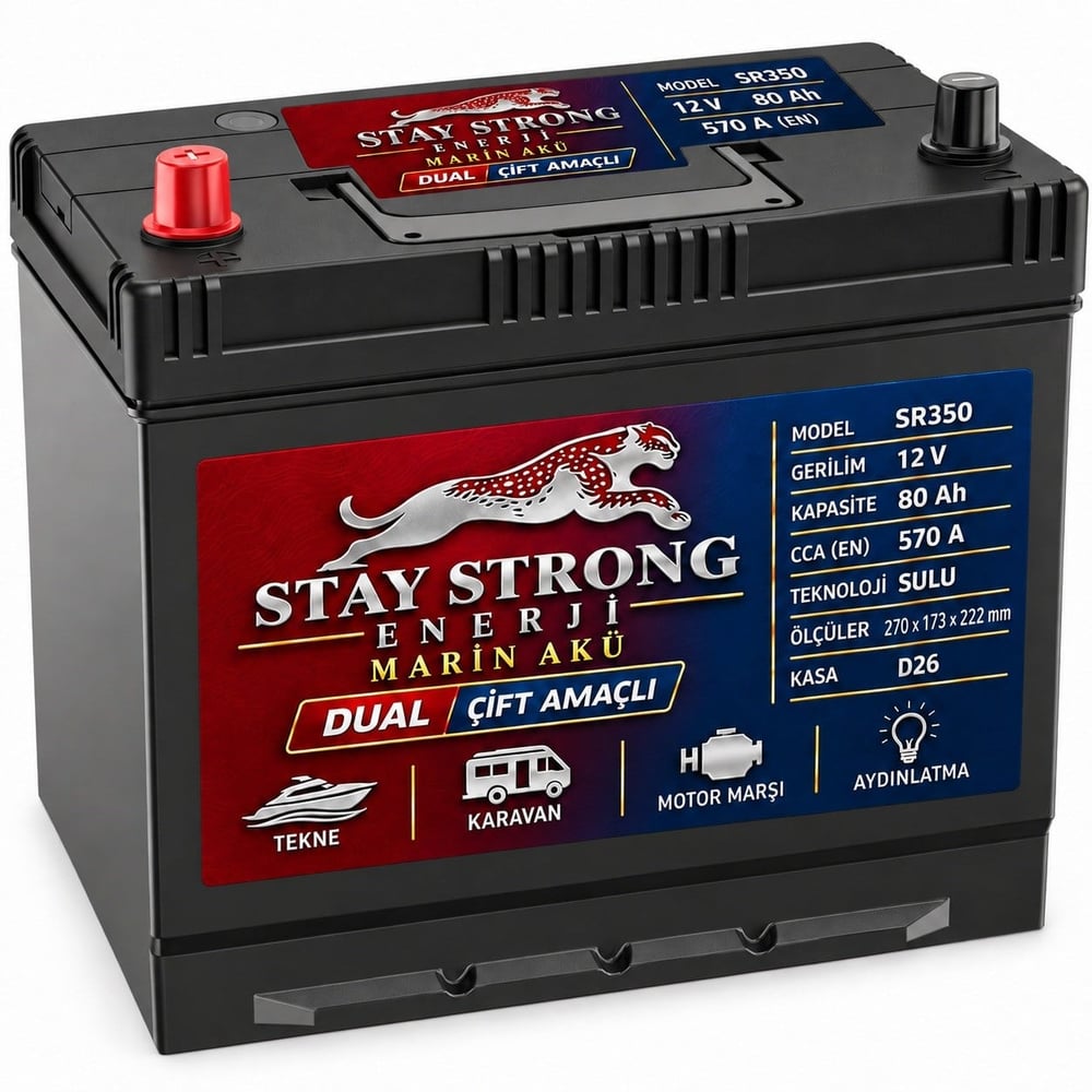 STAY STRONG SR350 12V 80Ah 570A Sulu Marin Çift Amaçlı Aküsü