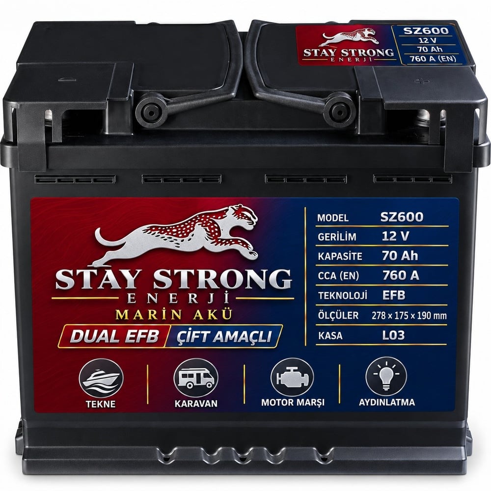 STAY STRONG SZ600 12V 70Ah 760A EFB Marin Çift Amaçlı Aküsü