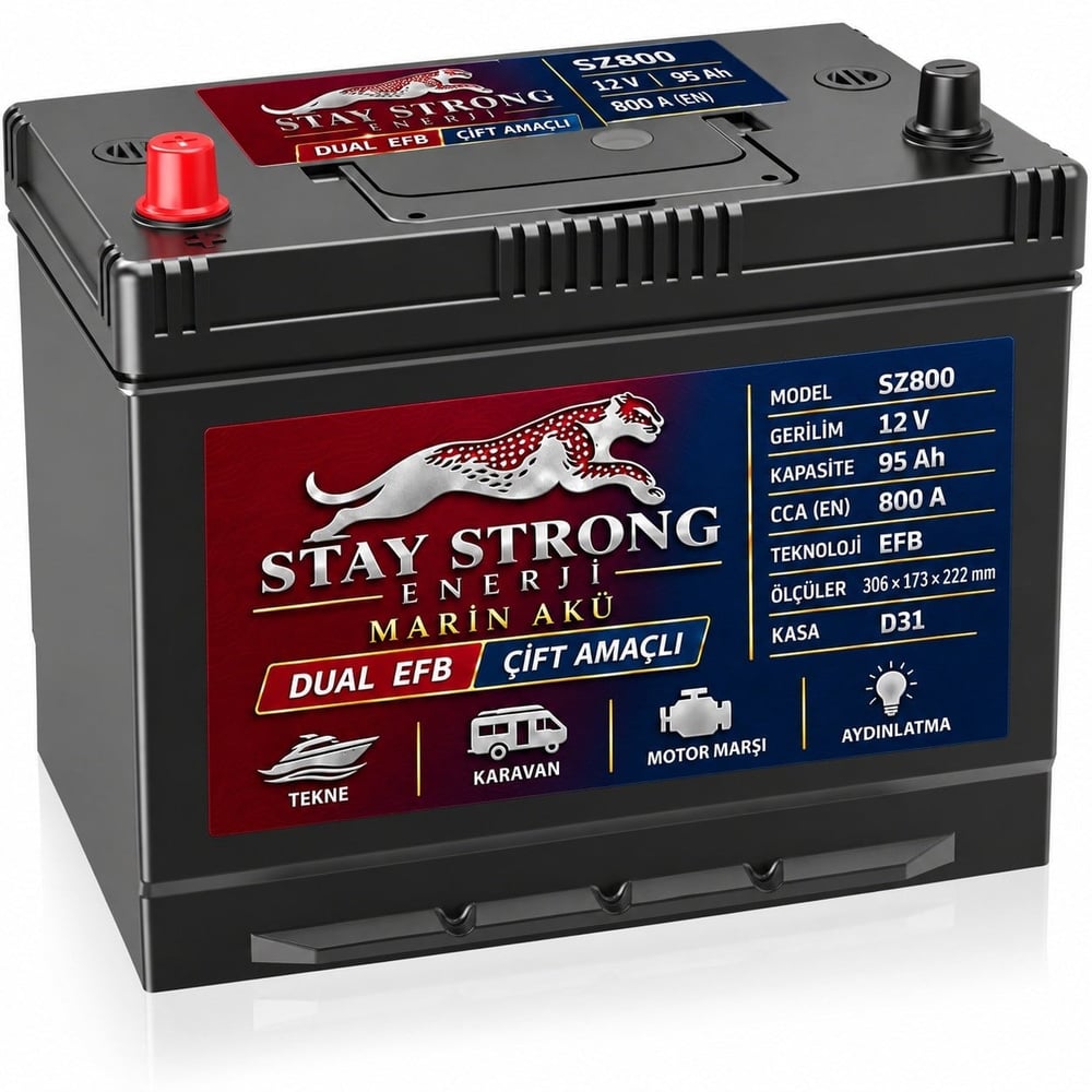 STAY STRONG SZ800 12V 95Ah 800A EFB Marin Çift Amaçlı Aküsü
