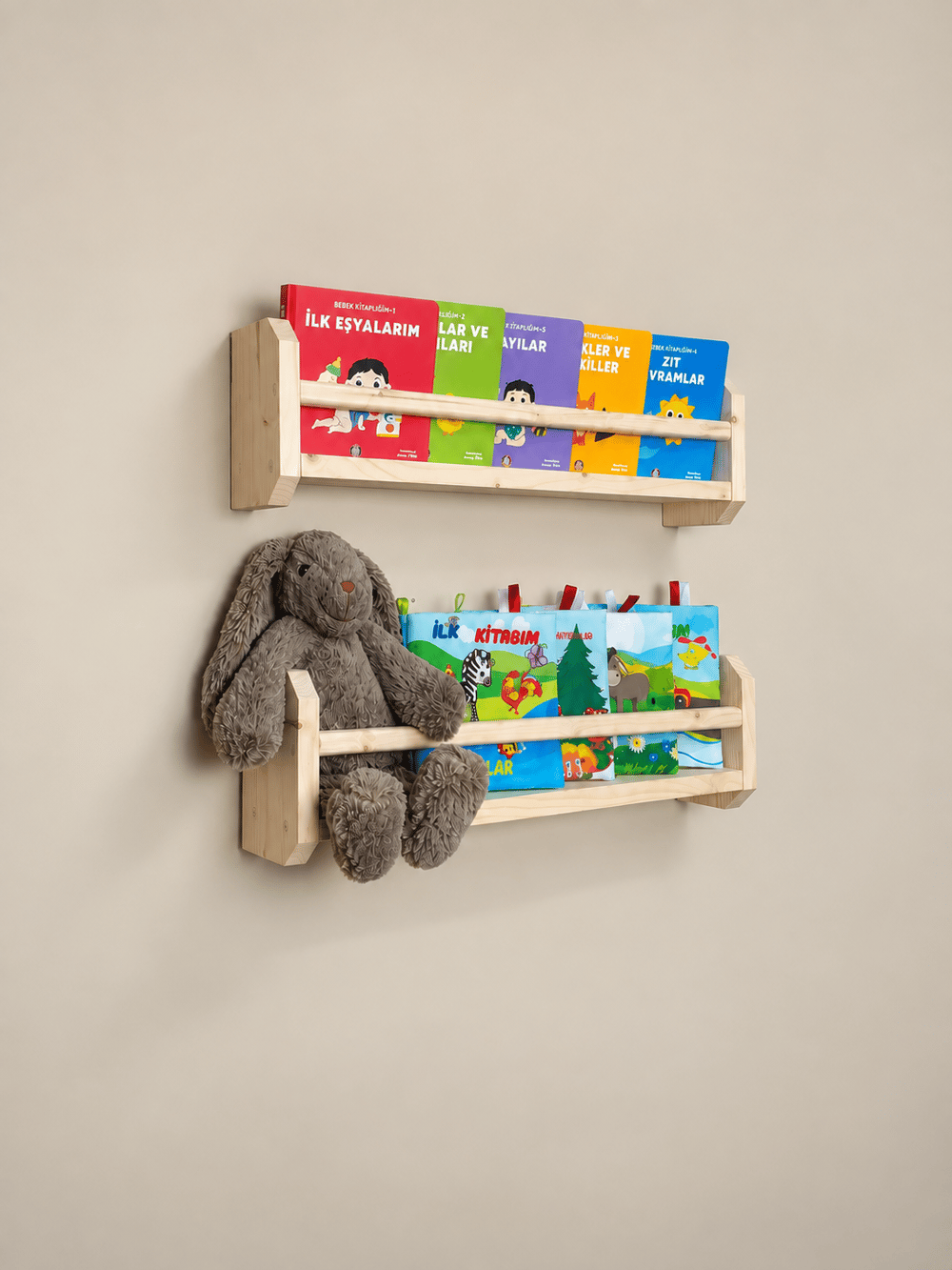 Montessori Tarzı 2 Katlı Doğal Ahşap Çocuk Raf