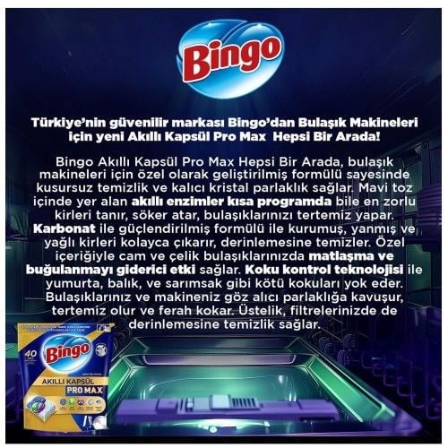 Bingo Akıllı Kapsül Pro Max Bulaşık Makinesi Tableti 40lı 2 Adet