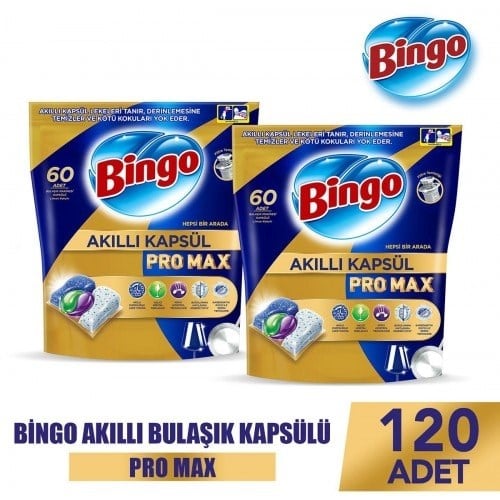Bingo Akıllı Kapsül Pro Max Bulaşık Makinesi Tableti 120 Adet 60lı 2 Adet