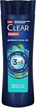 Clear Men 3 in 1 Şampuan & Duş Jeli Ferahlatıcı Mentol Saç Yüz Vücut İçin 350 ml