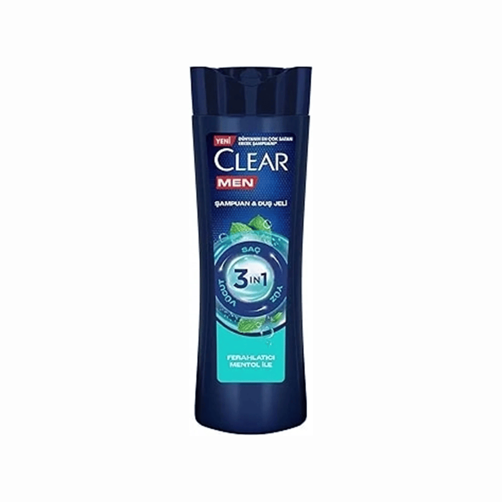 Clear Men 3 in 1 Şampuan & Duş Jeli Ferahlatıcı Mentol Saç Yüz Vücut İçin 350 ml