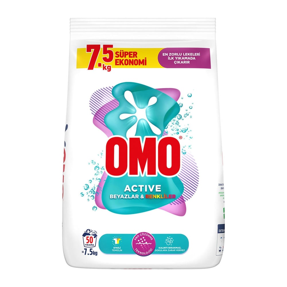 OMO Active Beyazlar ve Renkliler İçin 7.5 kg Toz Çamaşır Deterjanı