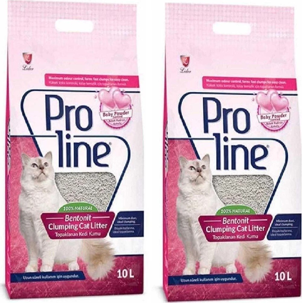 Proline 2x10 lt Bebek Pudralı Bentonit İnce Taneli Topaklanan Doğal Kedi Kumu