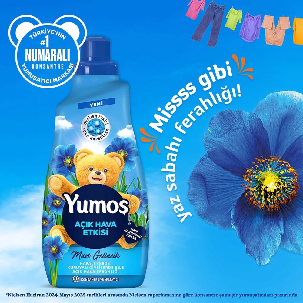 Yumoş Açık Hava Etkisi Mavi Gelincik Konsantre Yumuşatıcı 60 Yıkama 1.44 lt