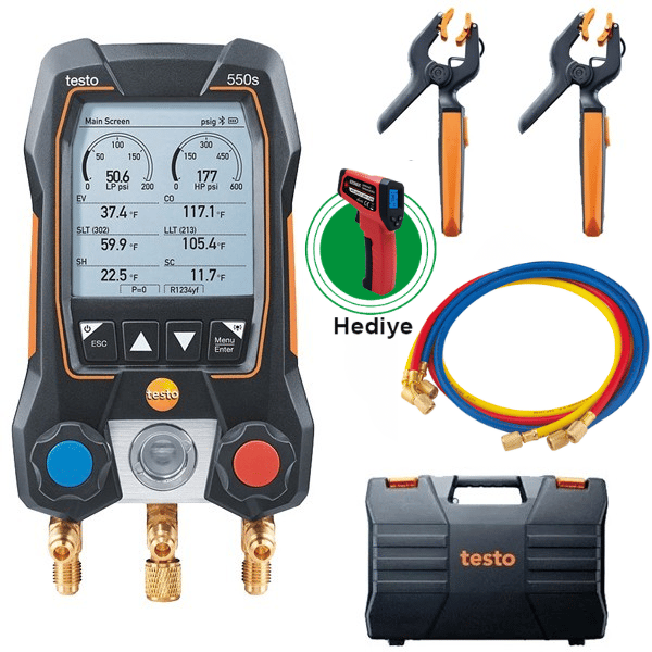 Testo 550S Dijital Manifold ve Hortum Seti 4000 Psi | 1/4 ve 5/16 Bağlantılı | R410A