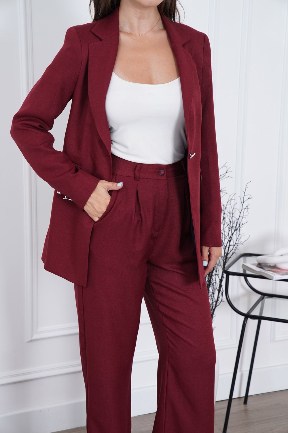 Milano Keten Bordo Ceket