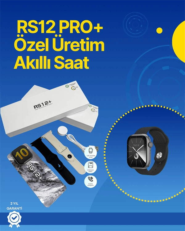 . RS12 PRO+ 2025 Serisi Full Ekranlı Akıllı Saat – 2GB Hafıza, Titanyum Kasa, Suya Dayanıklı, Uzun Şarj Süresi Garantili Model