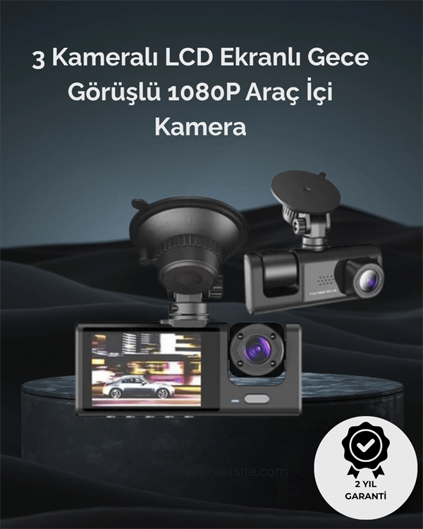1. 3 Kameralı Full HD Araç Kamerası – Ön, İç ve Arka Görüş ile %100 Kapsama