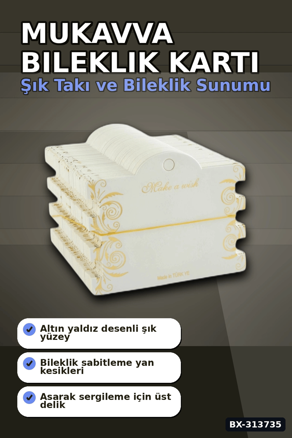 100 Adet 8x10 cm Mukavva Bileklik Kartı - 3'Lü Yaldızlı Kalın, Takı Organizer Aksesuarı BX-313735