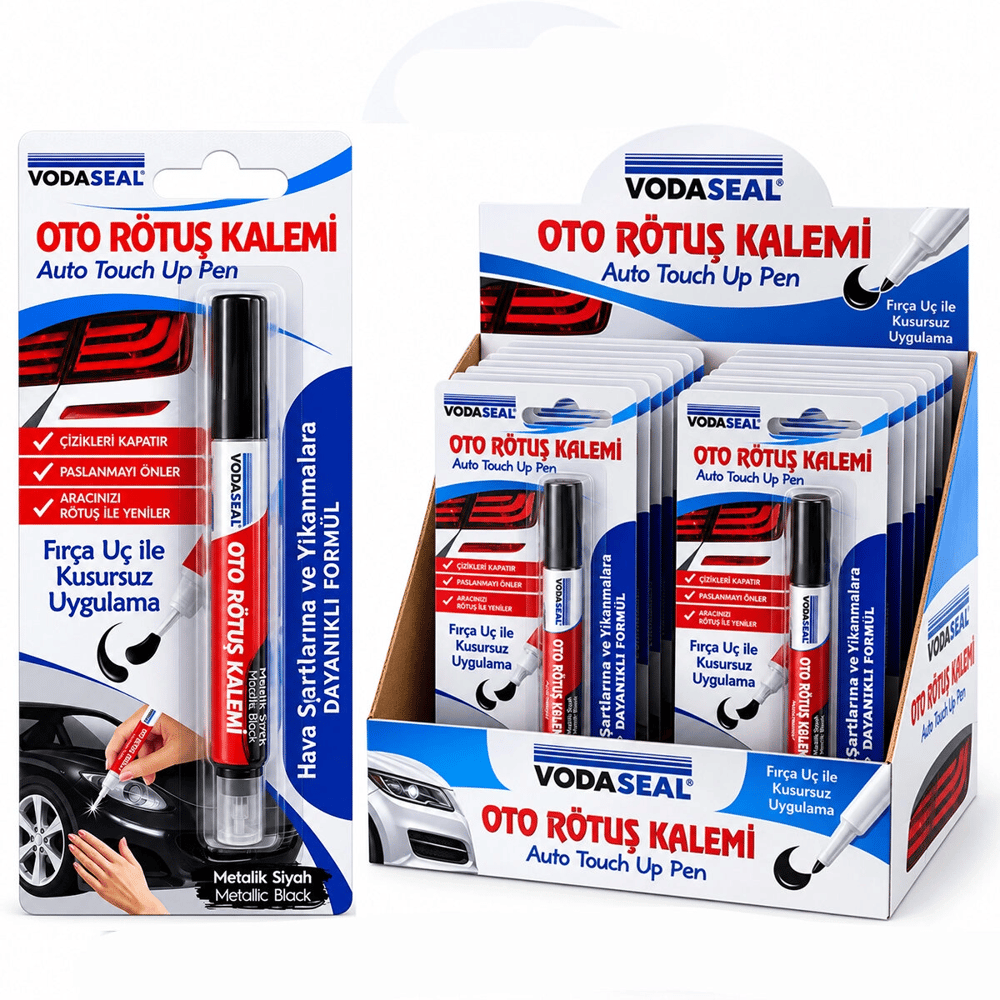12 Adet Metalik Siyah Oto Rötuş Kalem Fırça Uç 5ml Bx40