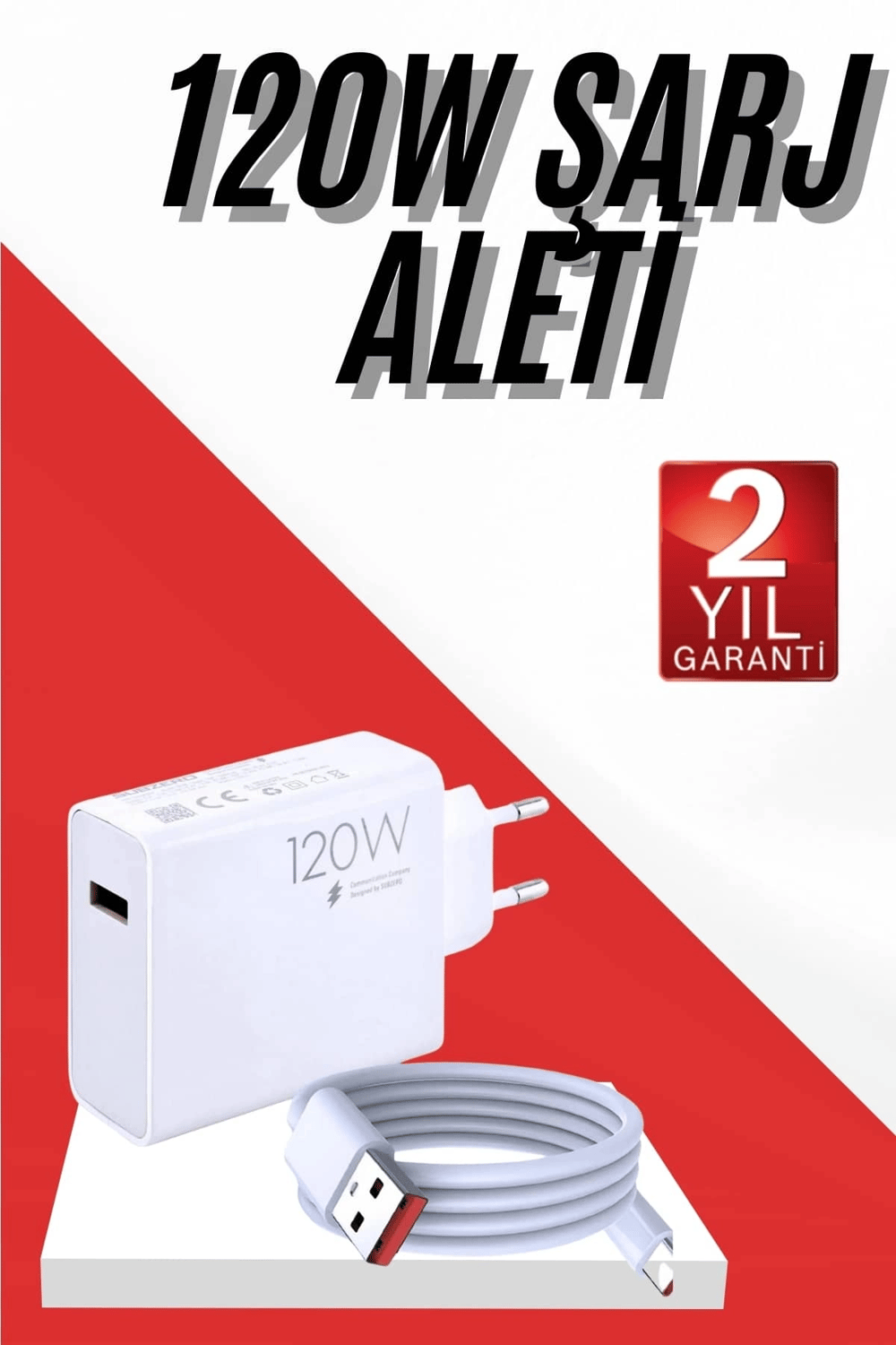 120W Şarj Aleti Hızlı Çift Turbo Şarj Aleti Seti Beyaz