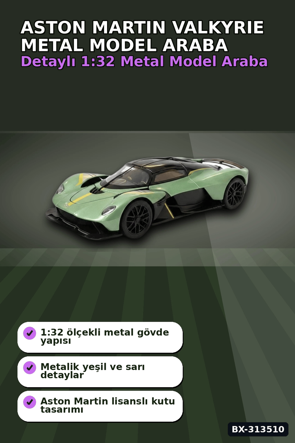 1:32 Aston Martin Valkyrie Çek Bırak Metal Model Araba - Diecast Oyuncak BX-313510
